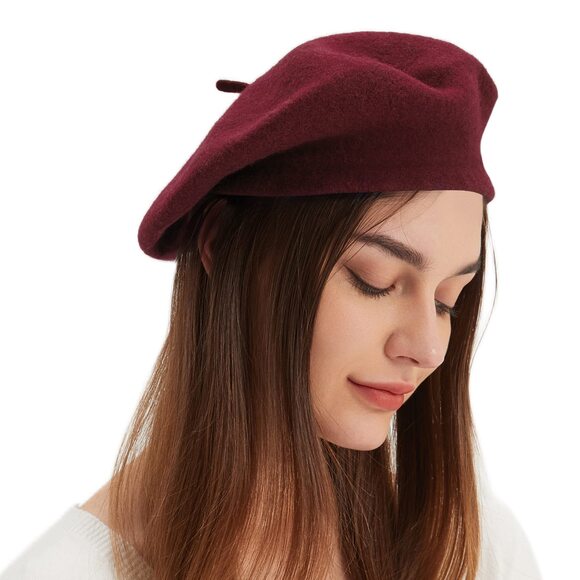 2598 Wool Beret Hat French Beret Cap Winter Artist Painter Hat Solid Color main image 2